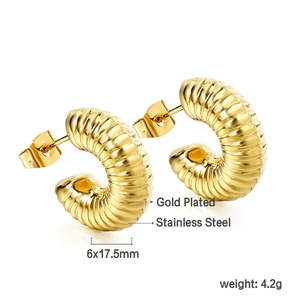 Pendientes de Aro Gruesos en Forma de C, de Acero Inoxidable, Resistentes al Agua, Chapados en Oro de 18k, Diseño de Joyería de Moda al por Mayor para Mujer - Product Image 2