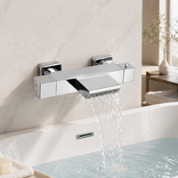 Robinet mélangeur thermostatique carré mural en laiton chromé pour baignoire, contrôle de la température
