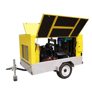 Mesin Diesel portabel 185 CFM 5m 3/menit 116 Psi kompresor udara sekrup digerakkan kompresor udara untuk pengeboran sumur Air