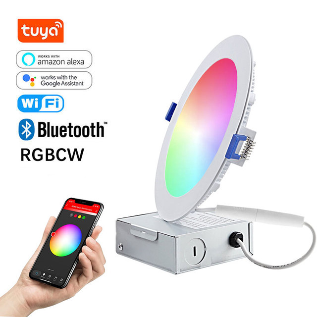 ETL Energy Star RGB Ceiling Downlight Smart RGBW Ultra Slim Panel Light Wifi 6Inch Recessed Downlights
