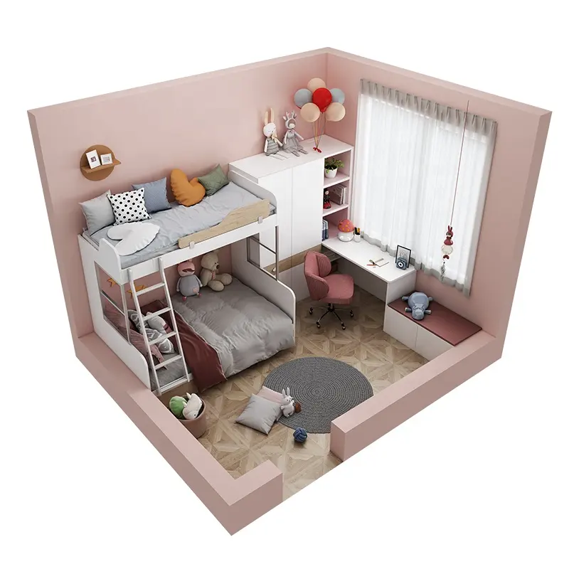 Modern Children Bedroom Furniture Design Sets Bunk Bed Storage and Learning Cabinet with Storage Function Customized Study Room