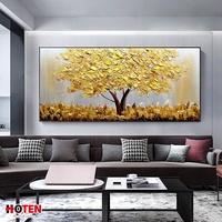 Peinture à l'huile originale moderne horizontale peinte à la main, arbre doré, sur toile épaisse, style couteau, paysage décoratif, taille personnalisée