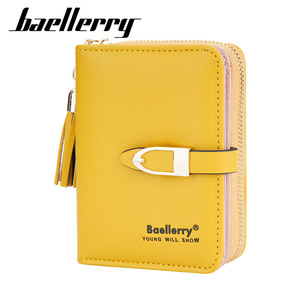 Baellerry Women's Short <b>Wallet</b> Pu Leather Zipper Card <b>Holder</b> With Tassel Multifunctional Yellow Spring 2023 - Product Image 1