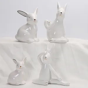 Phục sinh Bunny trang trí mùa xuân trang trí nội thất Bunny bức tượng nhỏ Gốm Thỏ bức tượng