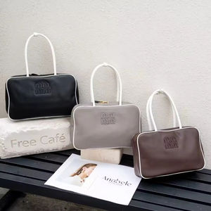 Bolso de cuero para mujer, mango largo, marco blanco, maletín de color block, cuero de vaca, tacto delicado, agarre de un solo hombro - Product Image 6