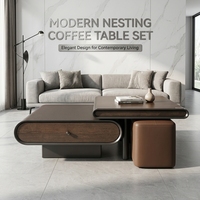 Desain Modern Dua Bagian, Meja Kopi, Papan Kayu, Cat Mengkilap, Mudah Dibersihkan, Tahan Lama, Perabot Ruang Tamu Rumah Tangga