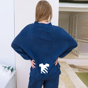 <span class=keywords><strong>Felpa</strong></span> <span class=keywords><strong>Oversize</strong></span> Blu Navy con Collo Alto, Stile Casual Invernale, Spalle Scivolate, Streetwear di Alta Qualità - Product Image 4