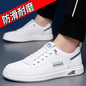Y30PA – baskets en cuir blanc pour hommes, chaussures de printemps à bout rond, à lacets, semelle en caoutchouc antidérapante, chaussures décontractées à la mode - Product Image 3