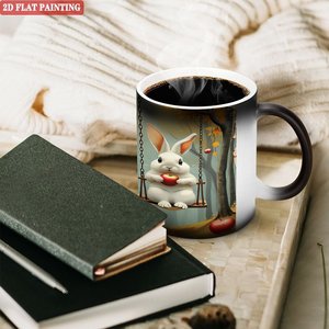 Ergonomic Easy Grip Frosted Black 11oz <b>Ceramic</b> Heat Sensitive Mug Drinking <b>Cup</b> - Product Image 3