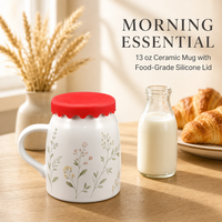 Mug à lait créatif en forme de pot de lait, 12 oz (360 ml), en céramique blanche, avec couvercle en silicone personnalisé pour le petit-déjeuner