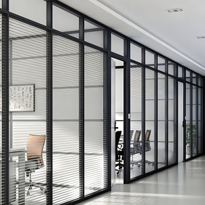 Cloison de séparation en verre pour bureau avec cadre en aluminium noir, double vitrage avec volet pour bibliothèque, musée, centre d'appels, division d'espace - Product Image 4