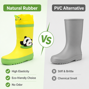 Bottes <span class=keywords><strong>de</strong></span> <span class=keywords><strong>pluie</strong></span> pour enfants en caoutchouc naturel 100% écologique, col à cordon, imprimé panda, imperméables, bottes Wellington pour filles - Product Image 3