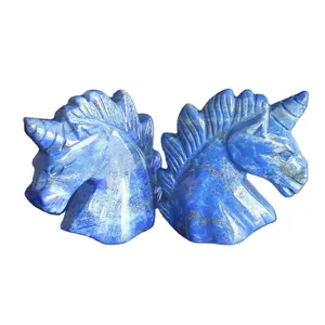Hand Carved Lapis Lazuli Crystal Unicorn Figurines Gemstone Healing Crystal Unicorn Statues Stones Collectible Decorative