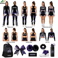 Ensemble d'échauffement pour club de cheerleading universitaire, vêtements d'entraînement pour pom-pom girls, veste, justaucorps, pompons, nœuds, sac de cheerleading, uniforme de compétition de cheerleading