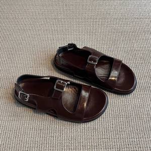 Sandalias Planas Romanas Versátiles para Mujer, Diseño Retro con Hebilla y Correa, Punta Abierta, para Playa y Exteriores, Versión Piel de Oveja - Product Image 2