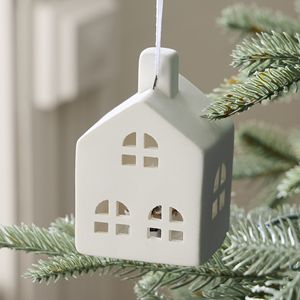 Bulk Cheap White Porcelain LED <strong>House</strong> Ornament <strong>Christmas</strong> Hanging Ceramic Decorations - Product Image 4