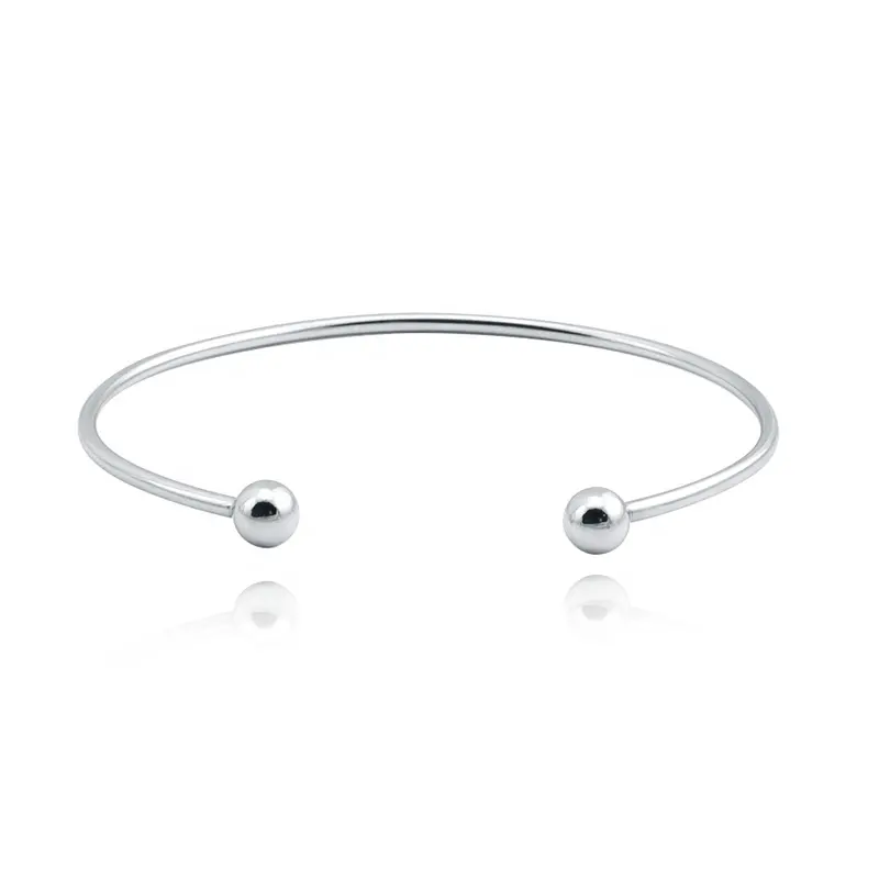 DIY Accessories Stainless Steel Silver Adjustable Open Cuff Simple Two Ball Bangle Bracelet