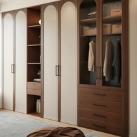 Nouvelle chambre à coucher en bois de style mid-century, armoire, bureau de rangement haut de gamme personnalisé, organisation intégrée, aménagement écologique, villa