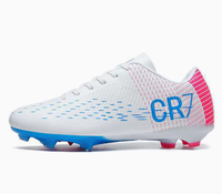 Chaussures de football basses blanches et roses, respirantes, à lacets, pour jeunes