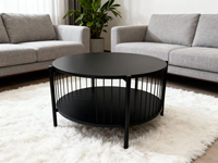 Table basse ronde Combohome pour salon, table à thé en bambou naturel et table d'appoint noire pour canapé en bambou massif