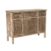 Miroir mural antique fait main OEM & ODM avec des sculptures ornées, cadre en bois massif pour salon, couloir et chambre à coucher vintage