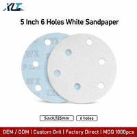 Disque abrasif auto-agrippant en oxyde d'aluminium blanc de 5 pouces à 6 trous, revêtement stéarate, économique, pour réparation de carrosserie automobile, peinture automobile, OEM
