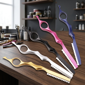 Hair <b>Cutter</b> Metal Single <b>Edge</b> Blade Straight Carbon Steel Safety Razor with Rubber Handle Right-Handed for Hair Thinning - Product Image 3