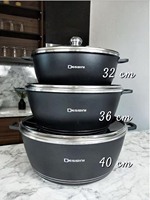 Ensemble de casseroles modernes en aluminium moulé sous pression noir 32 36 40 cm, antiadhésives, avec couvercle en verre pour cuisinière à gaz et électrique (9