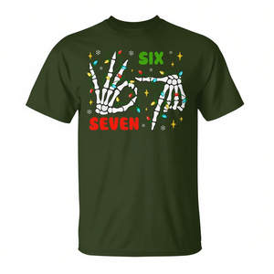 Camiseta navideña Six Seven Skeleton con diseño de luces navideñas y meme de la generación Z - Product Image 2