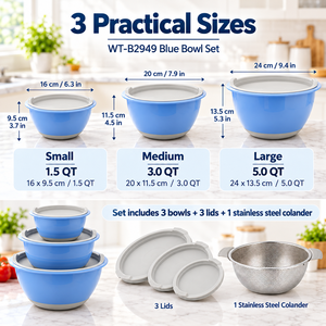 Set di Ciotole in PP/PE Lucidato con Scolapasta, Misure da 1.5 <span class=keywords><strong>a</strong></span> 5 QT, Design Personalizzabile Ecologico per Uso Alimentare - Product Image 4