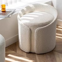 Tabouret de maquillage moderne blanc doux et rond, pouf de coiffeuse pour chambre, hôtel, appartement et villa