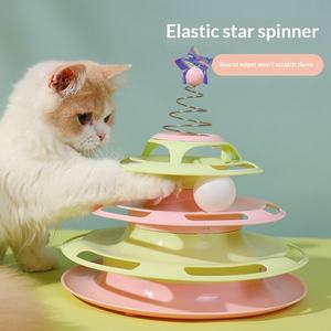 Juguete para Gatos con Plato Giratorio Elástico con Resorte, Varita de Entretenimiento, Bola Resistente a Mordeduras, Material PP, para Mascotas - Product Image 1