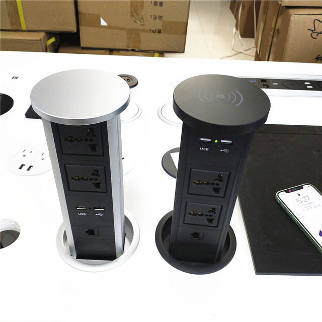 Universal Plug Hydraulic Pop up Kitchen Socket with Dual Usb Charger / air Spring Electric Tabletop  Pop up Socket Outlet