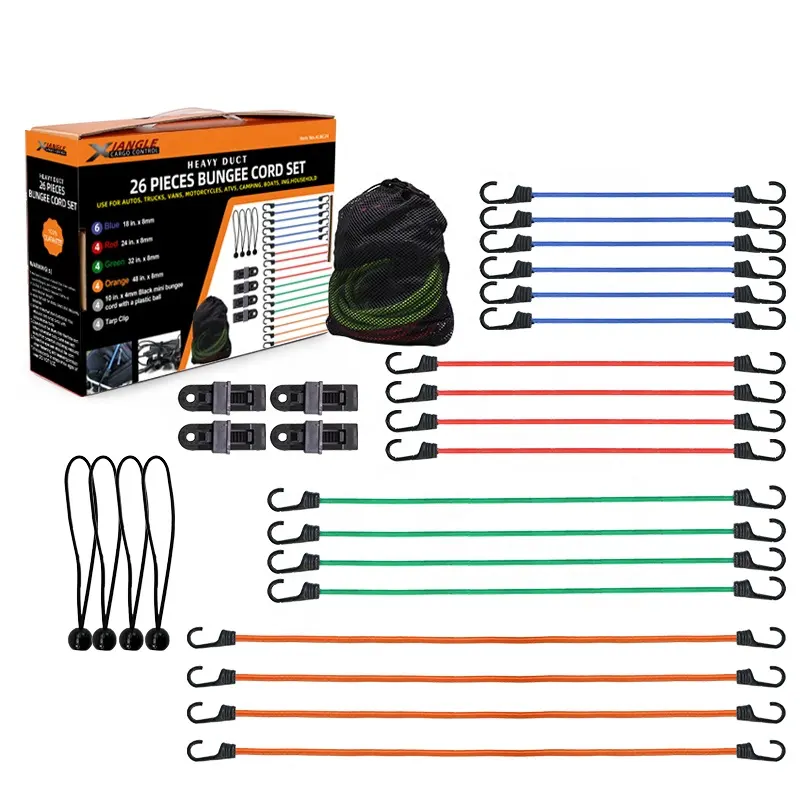 26pcs Premium Elastic Bungee Cords set Heavy Duty Outdoor with Hooks Bungie Cord Bundle
