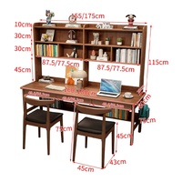 Bureau double en bois massif avec étagère intégrée, bureau informatique extra-large pour usage domestique, étudiants et plusieurs personnes