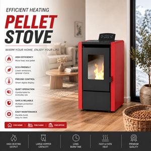 Poêles à granulés automatiques sans fumée de 6,5 kW avec certification CE EN06510 ROHS, alimentation automatique, petite taille, avec télécommande Wifi - Product Image 5