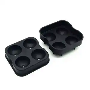 Bandeja de cubitos de hielo redonda de silicona grande y personalizada de 4 cavidades de fácil liberación con tapa para hacer hielo en la cocina