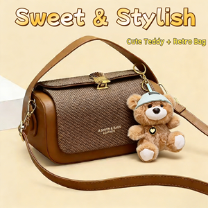 Factory Wholesale Vintage Ladies Handheld Box <strong>Bag</strong> Women's Light Luxury Single Shoulder Crossbody PU Fashion Hot Bear Pendant - Product Image 1
