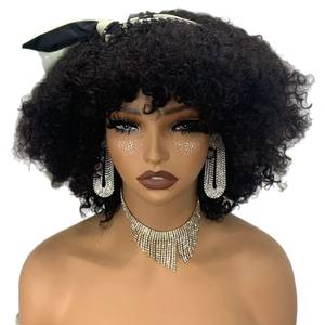 Vente en gros de cheveux humains 100% Remy, franges bouclées, coupe <span class=keywords><strong>courte</strong></span>, densité 300%, noir, 8 pouces, fournisseur fiable, livraison directe - Product Image 5