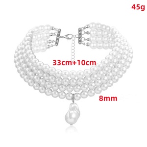 Gargantilla nupcial Mujer Collar tradicional de perlas multicapa simple para fiesta de boda - Product Image 2