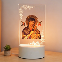 Lampe de nuit LED en acrylique 3D en gros, Jésus chrétien, Vierge Marie, mini lampe alimentée par USB, blanc chaud, décoration pour bébé, cadeau de faveur