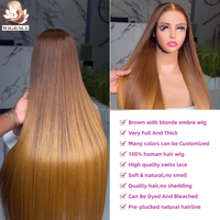 Perruque Frontale HD Ombrée Brun Miel Blond Sans Colle, Cheveux Humains Vierges Vietnamiens SDD Super Raides Naturels