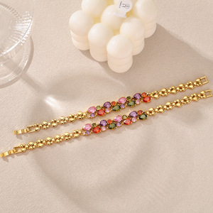 Bracelet en cuivre de vente chaude pour Couple mode lien de chaîne en cristal coloré bijoux Anti-terni pour petit ami petite amie - Product Image 4