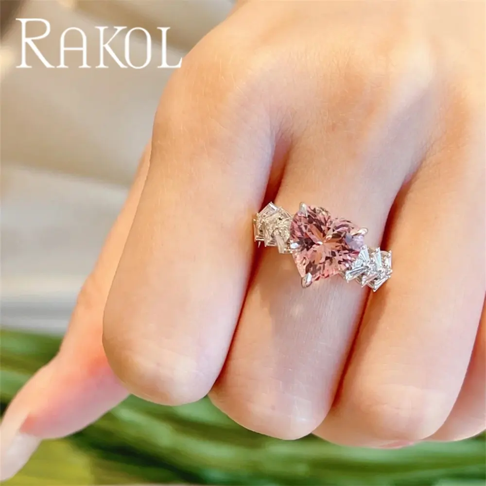 RAKOL ZPR880 INS Perempuan Pink Warna-warni Zirkon Jual Panas Zirkon Perhiasan Cincin Mode 925 Perak Murni Perhiasan Kuningan