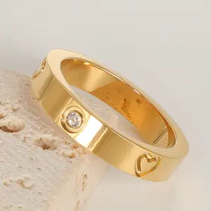 MICCI Wholesale 18K Gold Plated Carve Two Heart Zircon Inlaid Stainless Steel Waterproof Couple Jewelry Rings