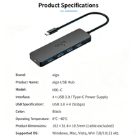 Hub d'extension de port USB pour ordinateur portable, entrée Type-C, 4 ports USB 3.0, compatible avec Windows et Mac pour une utilisation quotidienne au bureau