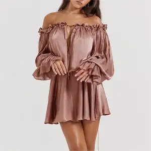 2024 fabricante personalizado última colección de moda elegante verano mujeres Mini vestidos Sage Satin Soft Mini vestido