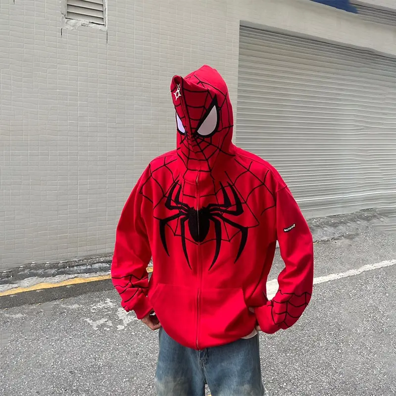 Custom Spiderman Hoodie Volledige Ritssluiting Over Het Gezicht Spider Hoodie Oversized Full Face Rits Hoodies Jack Heren