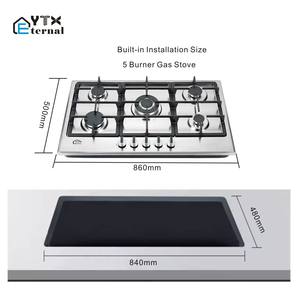 เตาแก๊สแบบฝัง 5 หัวเตา สแตนเลส ระบบจุดไฟอิเล็กทรอนิกส์ ใช้แก๊ส LPG/ก๊าซธรรมชาติ สำหรับใช้ในครัวเรือนและกลางแจ้ง รับผลิตแบบ OEM/ODM - Product Image 2