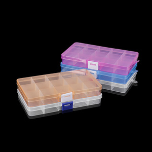 Organizador de joyas, 15 rejillas de plástico transparente con tapa para almacenamiento de pendientes, caja de accesorios, 13,2x6x1,9 cm - Product Image 1